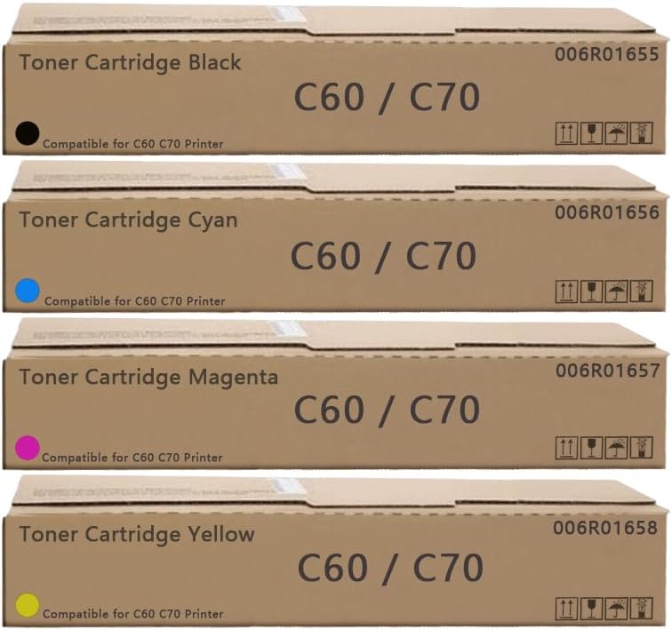 C60 C70 Toner Cartridge Black Cyan Magenta Yellow Compatible with Xerox C60 C70 Toner use for Xerox Color C60 C70 Printers.006R01655 006R01656 006R01657 006R01658