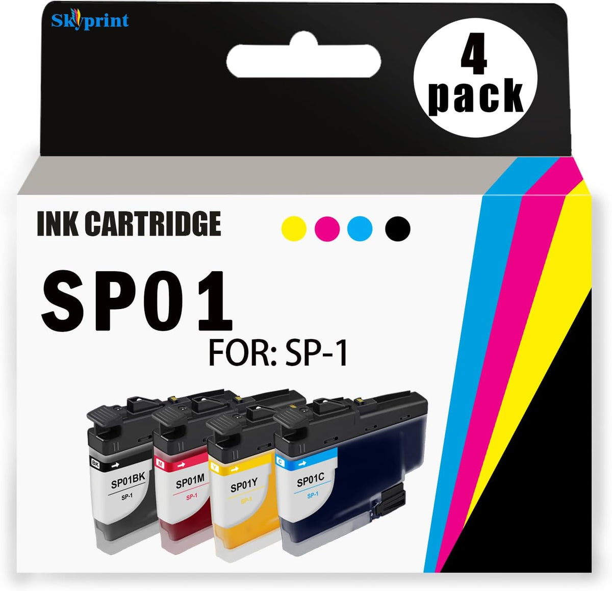 High Capacity SP1 SP-1 SP01 Ink Cartridges Replacement for SP-1 Sublimation Printer Ink.4-Pack SP01BKS SP01CS SP01MS SP01YS