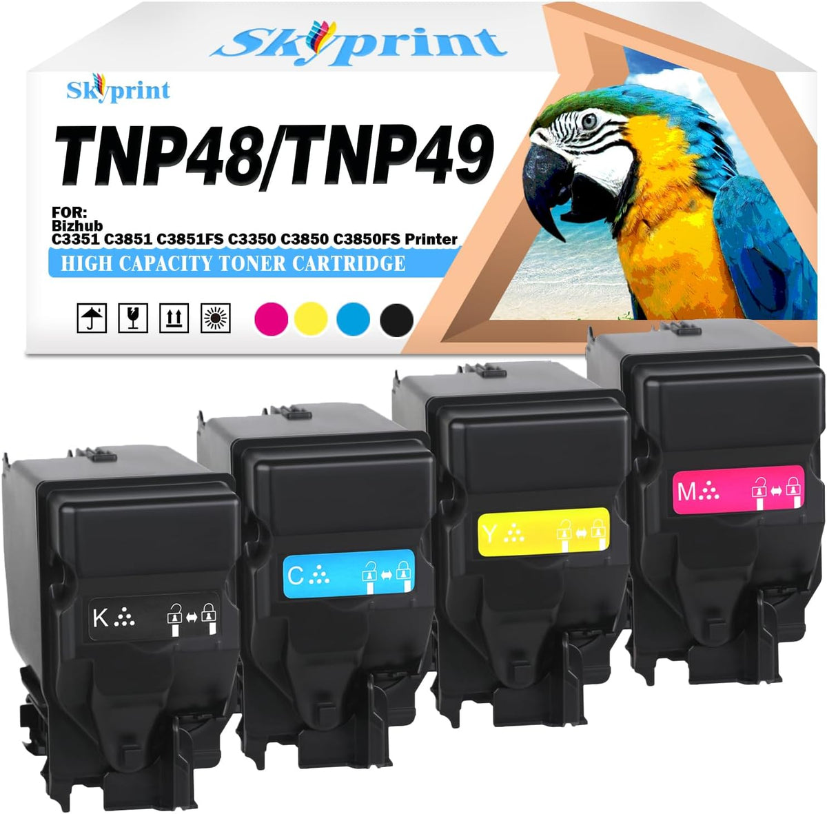 TNP49 TNP-49 TNP48 TNP-48 Toner Cartridge Compatible with Konica Minolta TNP49 TNP48 Toner use for Bizhub C3351 C3851 C3851FS C3350 C3850 C3850FS Printer.4-Pack Black Cyan Magenta Yellow