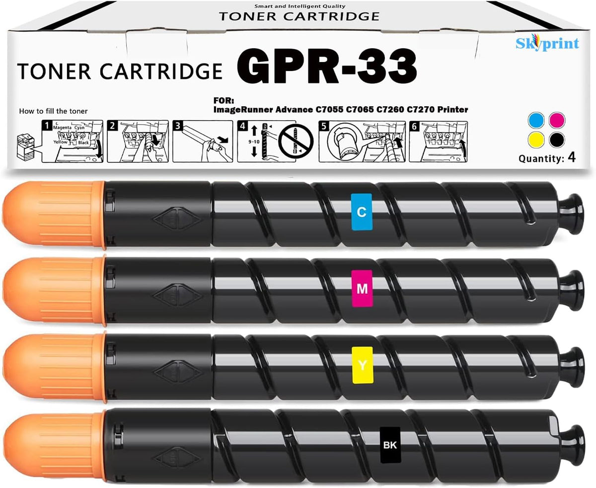 GPR 33 GPR33 Toner Cartridge Black Magenta Yellow Cyan Compatible with Canon GPR 33 GPR33 Toner for Canon ImageRunner Advance C7055 C7065 C7260 C7270 Printer