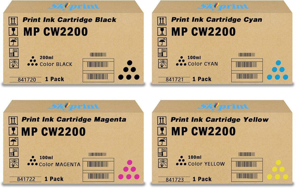 MP CW2200 Ink Cartridge Replacement for Ricoh MP CW1200 2000 2200 Lanier MP CW2200 CW2201sp Savin MP CW2200 CW2201sp (4-Pack Black Cyan Magenta Yellow)