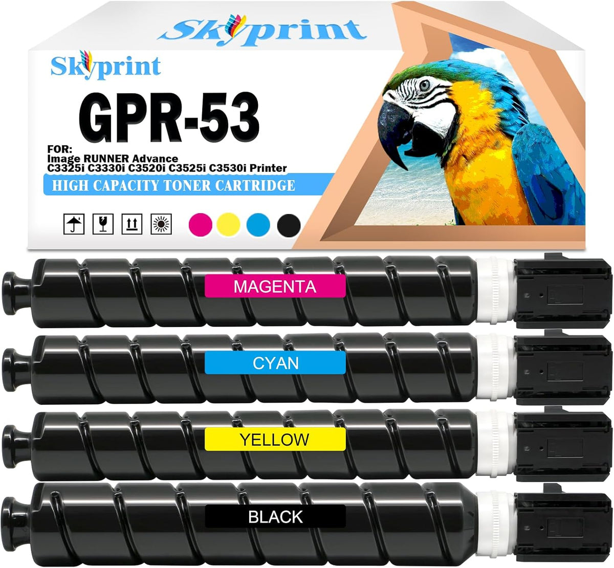 GPR53 GPR-53 Toner High Capacity Toner Cartridges Compatible for Canon ImageRunner Advance C3325i C3330i C3520i C3525i C3530i Printer.GPR53 Black Cyan Yellow Magenta