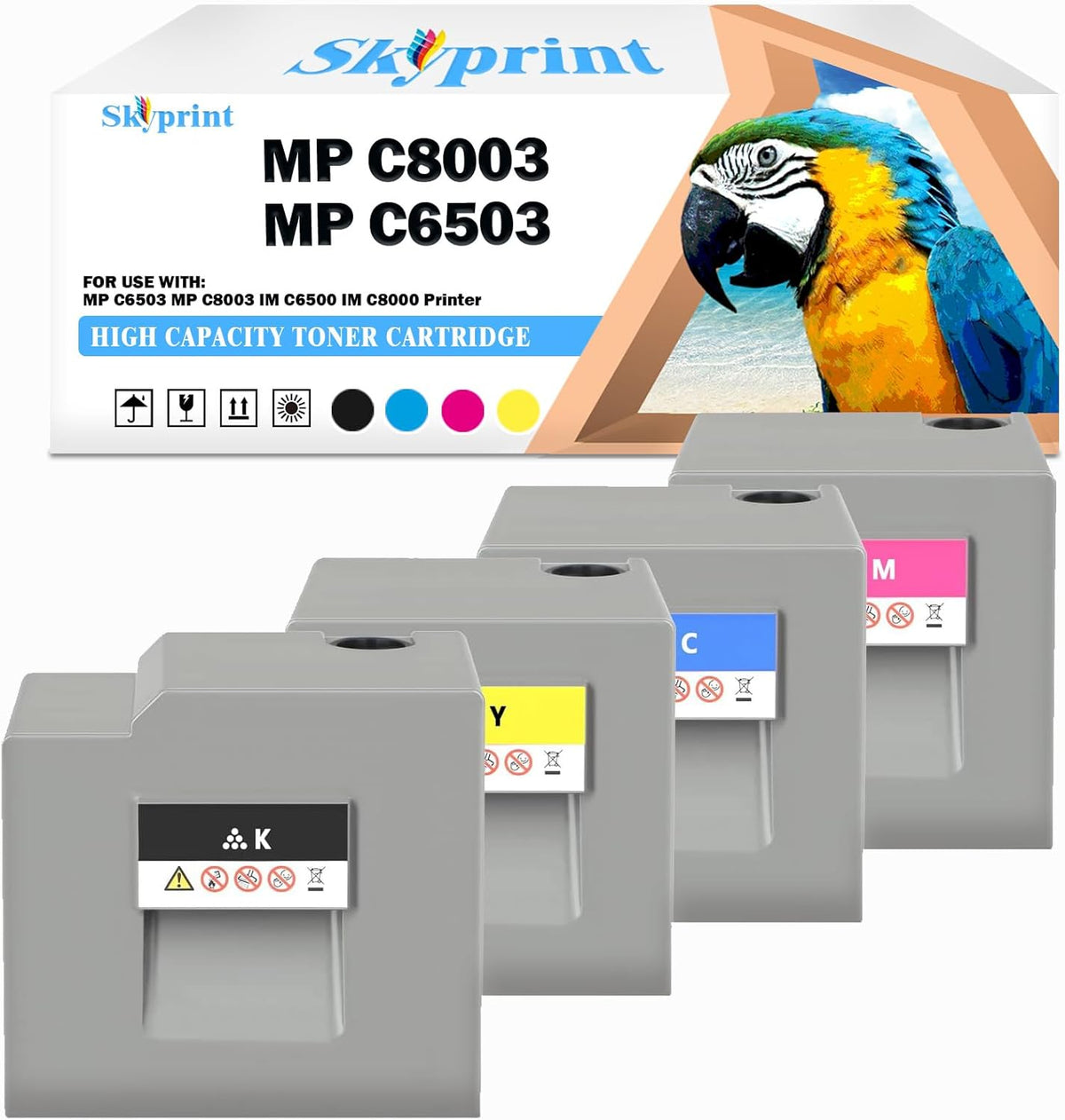 High Yield MPC8003 Toner Cartridge Black Cyan Magenta Yellow Compatible with Ricoh Lanier Savin MP C6503 MP C8003 IM C6500 IM C8000 Printer 4 Pack 842196 842197 842198 842199