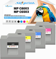 High Yield MPC8003 Toner Cartridge Black Cyan Magenta Yellow Compatible with Ricoh Lanier Savin MP C6503 MP C8003 IM C6500 IM C8000 Printer 4 Pack 842196 842197 842198 842199