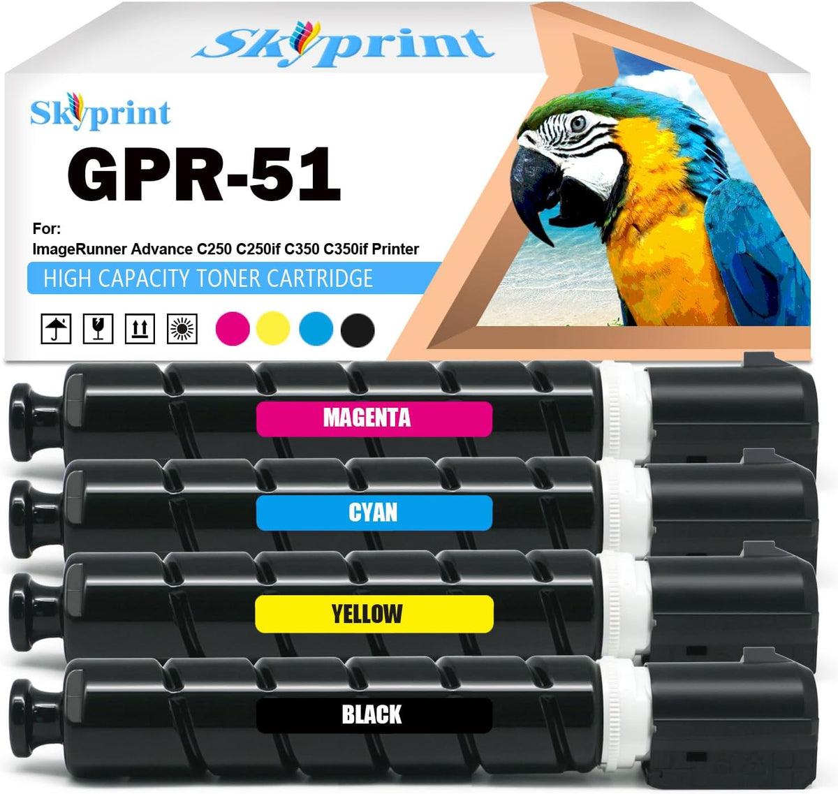 GPR-51 GPR51 Toner Cartridges Black Cyan Magenta Yellow Replacement for Canon GPR 51 ImageRunner Advance C250 C250if C350 C350if Printer