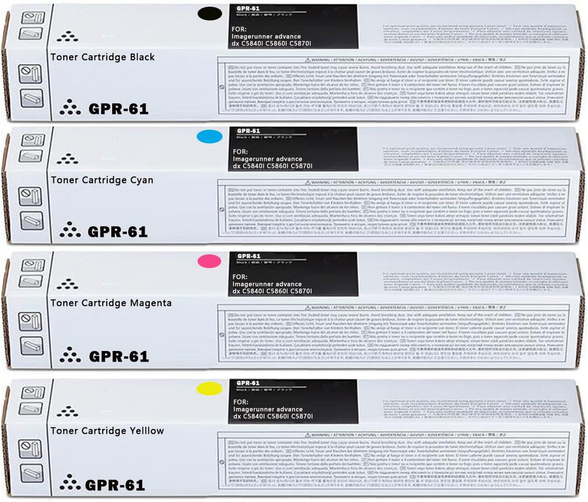 GPR61 GPR-61 High Yield Toner Cartridges Compatible with Canon GPR-61 Toner for use in ImageRUNNER Advance DX C5840i C5860i C5870i Printer 4-Pack Black Cyan Magenta Yellow