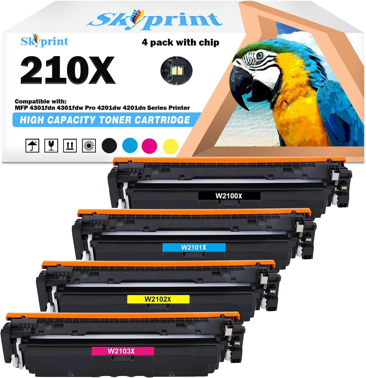 210X Toner Cartridge Remanufactured High Yield Toner Cartridges Compatible with 210A 210X W2100A W2100X use for Color MFP 4301fdw 4301fdn Pro 4201dw 4201dn Printer