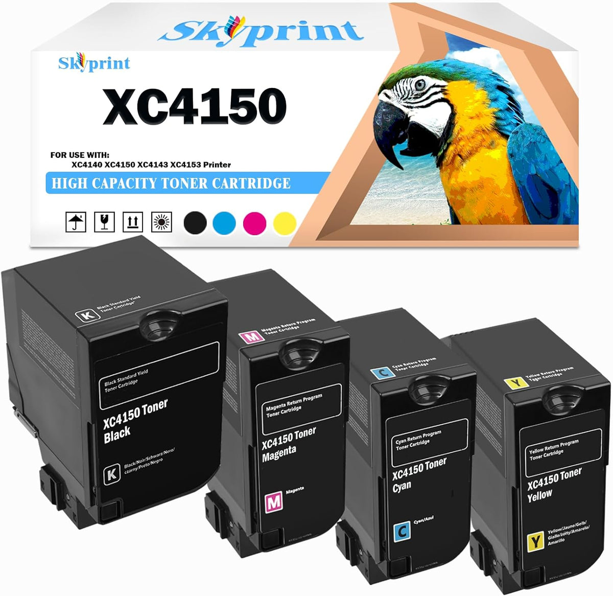 Compatible XC4150 XC4140 Toner Cartridge 24B6717 24B6718 24B6719 24B6720 Toner Replacement for Lexmark XC4140 XC4150 XC4143 XC4153 Printer (4-Pack Black Cyan Magenta Yellow)