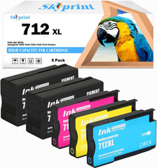 5-Pack 712 712XL Ink Cartridges Compatible with DesignJet T650 T630 T250 T230 T210 Printer Ink.80-ml 29-ml(2 Black 1 Cyan 1 Magenta 1 Yellow)