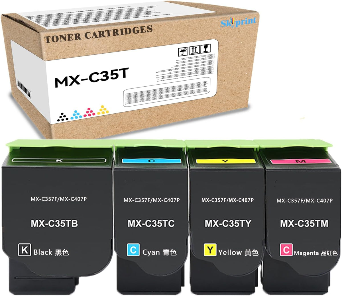 MX-C357F MX-C35T Toner Cartridge Replacement for Sharp MX-C35TB MX-C35TC MX-C35TM MX-C35TY Toner Use for Sharp MX-C357F MX-C407P Printer (4-Pack Black Cyan Yellow Magenta)