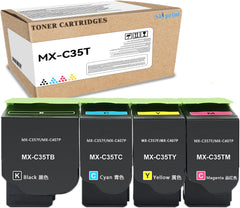 MX-C357F MX-C35T Toner Cartridge Replacement for Sharp MX-C35TB MX-C35TC MX-C35TM MX-C35TY Toner Use for Sharp MX-C357F MX-C407P Printer (4-Pack Black Cyan Yellow Magenta)