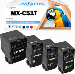 High Yield 4-Pack MX-C51T Toner Cartridge Replacement for Sharp MX-C51TB MX-C51TC MX-C51TY MX-C51TM use for Sharp MX-C507P Printer.(Black Cyan Magenta Yellow)